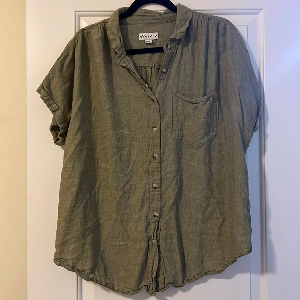 Green linen button down shirt